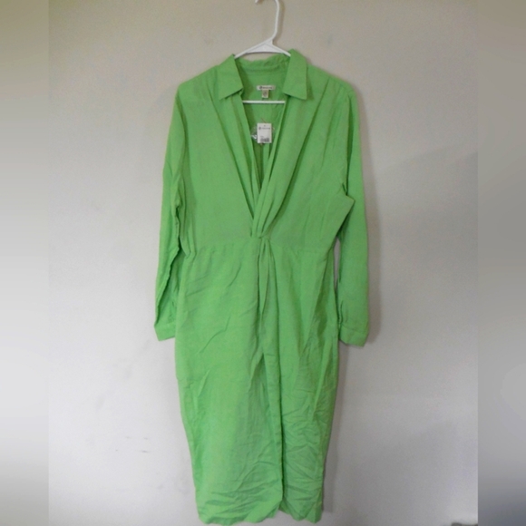 Nwt Versona Womens Vibrant Green‎ Long Sleeve Midi Dress Size 14 Cotton Viscose - Picture 1 of 7